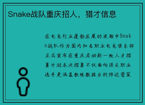 Snake战队重庆招人，猎才信息